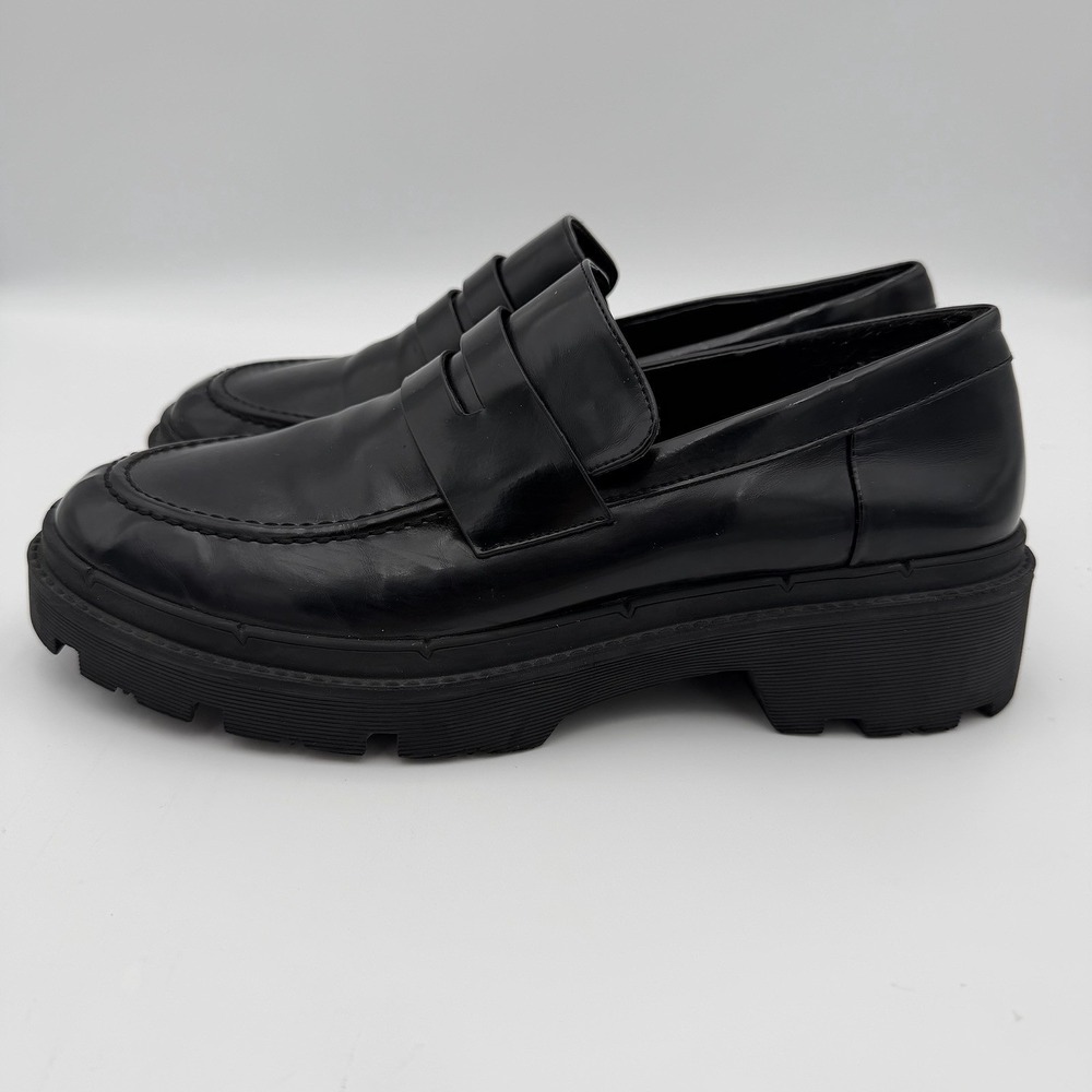 ZARA black patent chunky platform penny loafers lug sole womens 11 EU 42